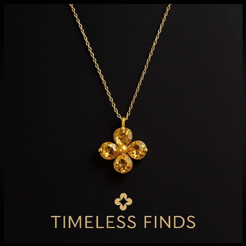 18K Italian Yellow Gold Diamond Citrine Flower pendant
